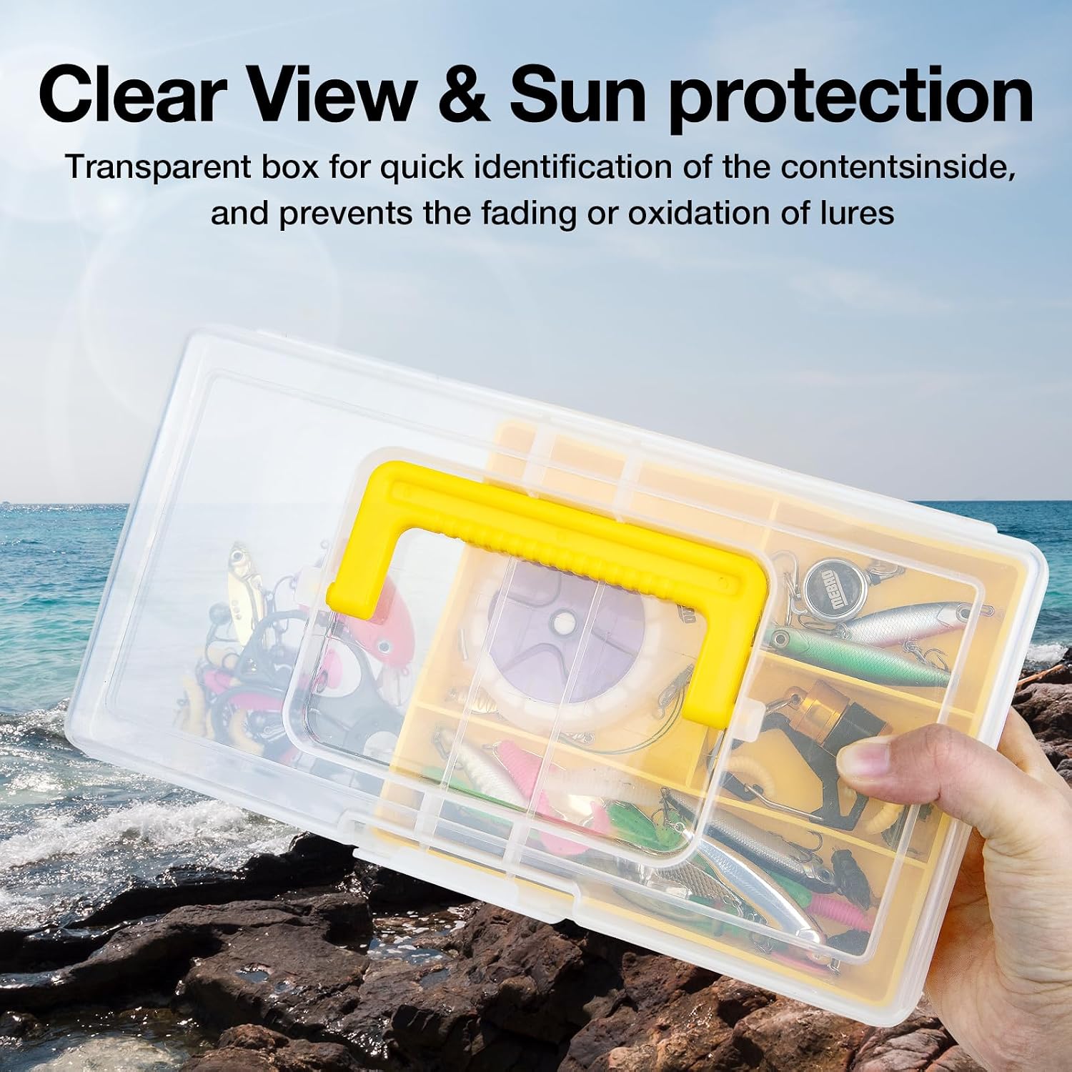 Fishing Tackle Boxes Waterproof Premium Plastic Storage Organizer Container Box with Divider Tray for Small Parts (Tackle Box Only)