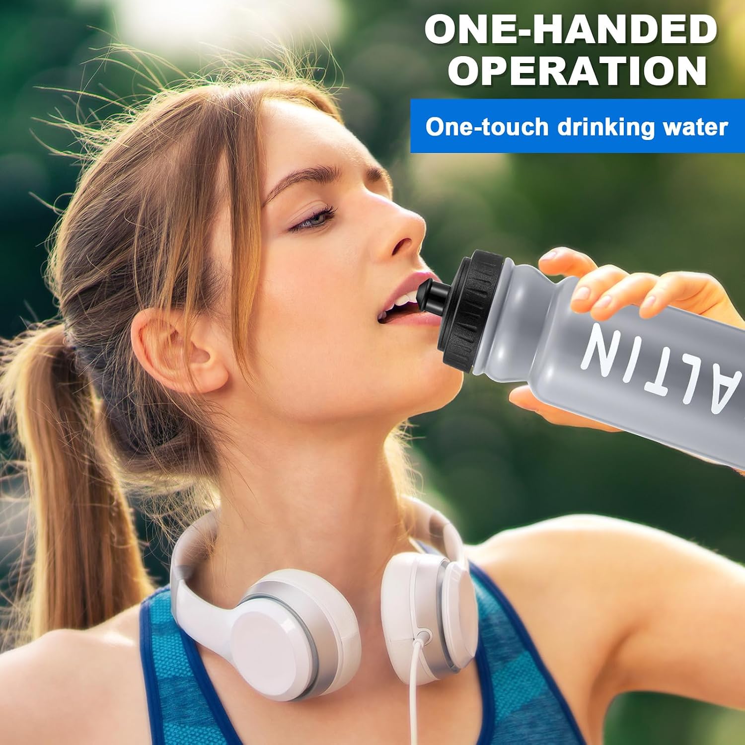 Suclain Squeeze Water Bottles with Carrier, 7 Pcs, Grey