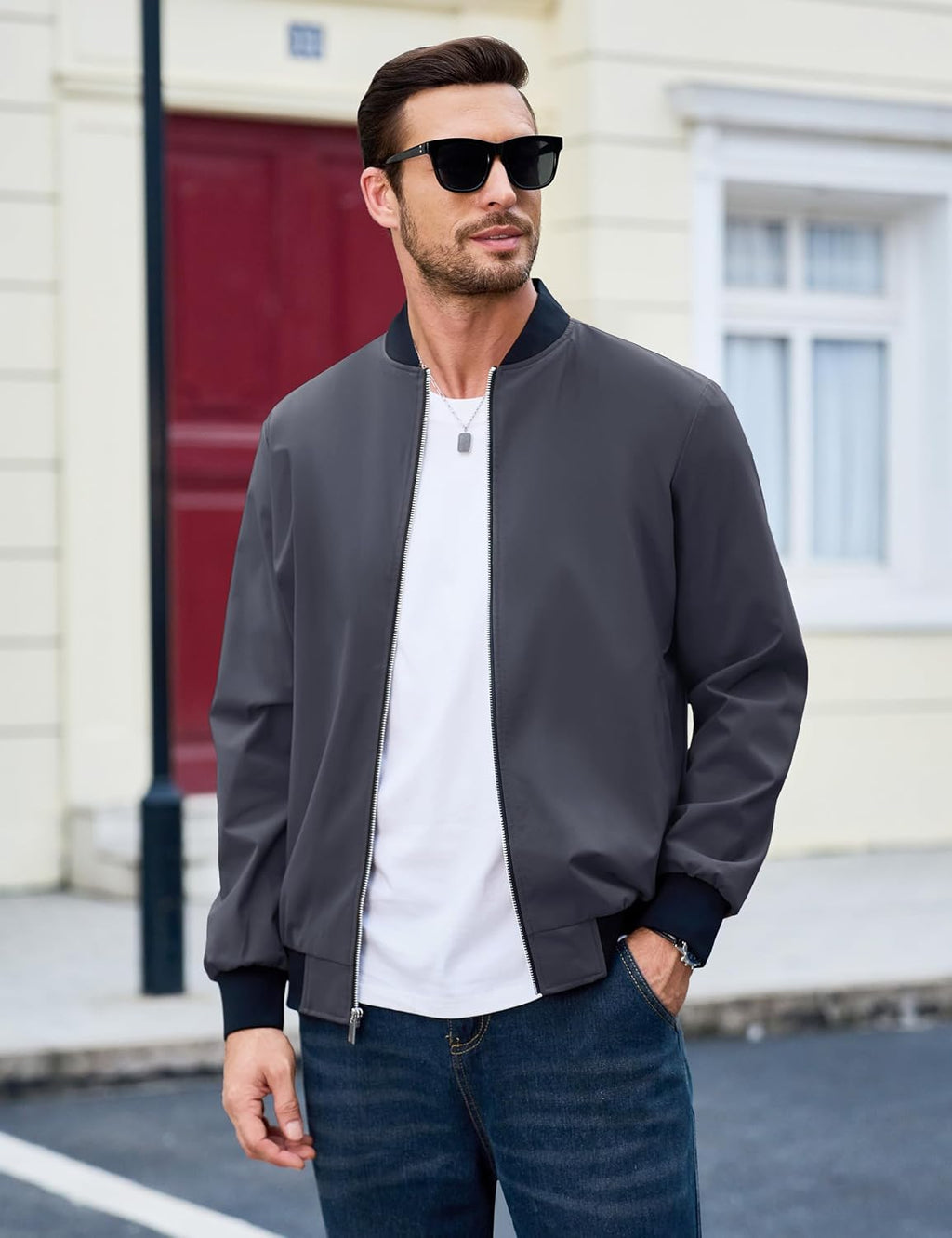 MAGCOMSEN Men's Bomber Jacket Lightweight Full Zip Windbreaker Jackets