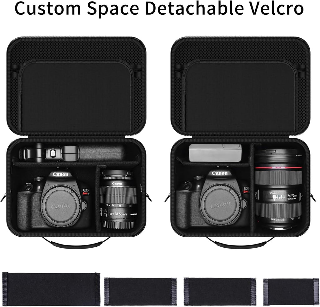 Hard Shell Camera Case Compatible with Canon EOS Rebel T7/R50/R100 and More DSLR & Mirrorless Cameras – Portable Travel Bag with Adjustable Dividers, Mesh Pocket & Shoulder Strap (Black)