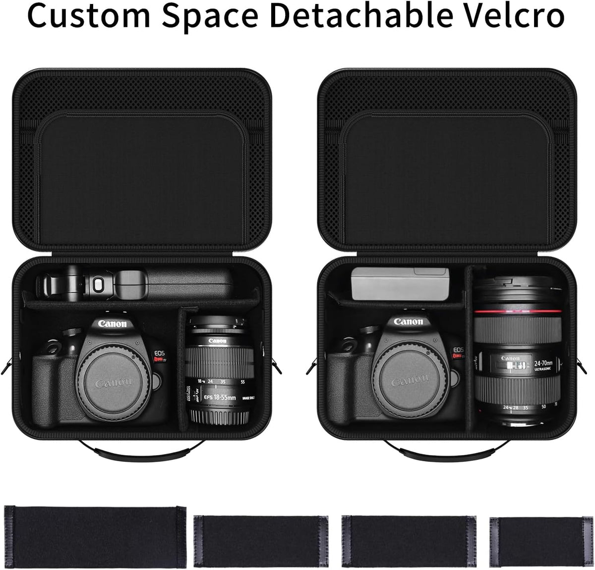 Hard Shell Camera Case Compatible with Canon EOS Rebel T7/R50/R100 and More DSLR & Mirrorless Cameras – Portable Travel Bag with Adjustable Dividers, Mesh Pocket & Shoulder Strap (Black)