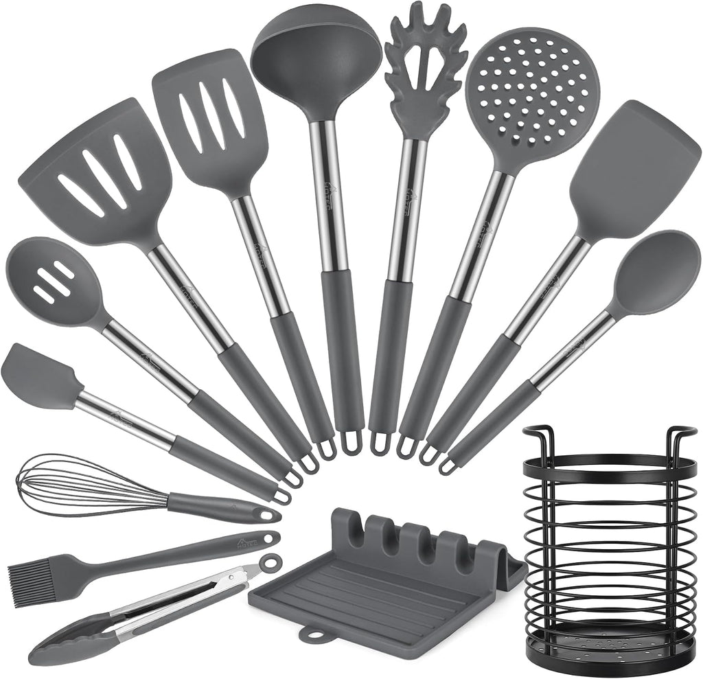 HOTEC Silicone Kitchen Cooking Utensils Set, 14pcs Multicolor