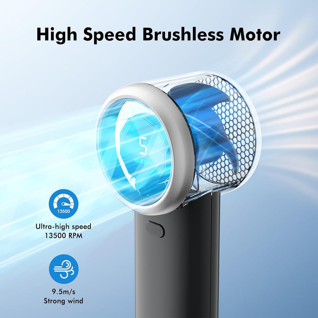 WHATOOK Portable Handheld Turbo Fan, 5 Speeds Mini Personal Fan with 4000mAh Rechargeable Battery, Small Pocket Fan for Travel Essentials, Beach, Office, Gifts for Women Men - Matte Black