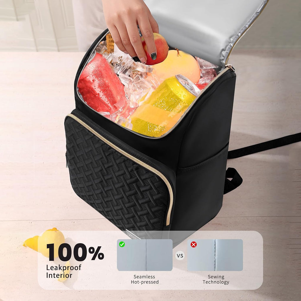 Cooler Backpack Insulated Leak Proof 33 Cans, Waterproof Hiking Backpack Cooler Soft Cooler Bag Lunch Backpack for Picnic Camping Beach, Black