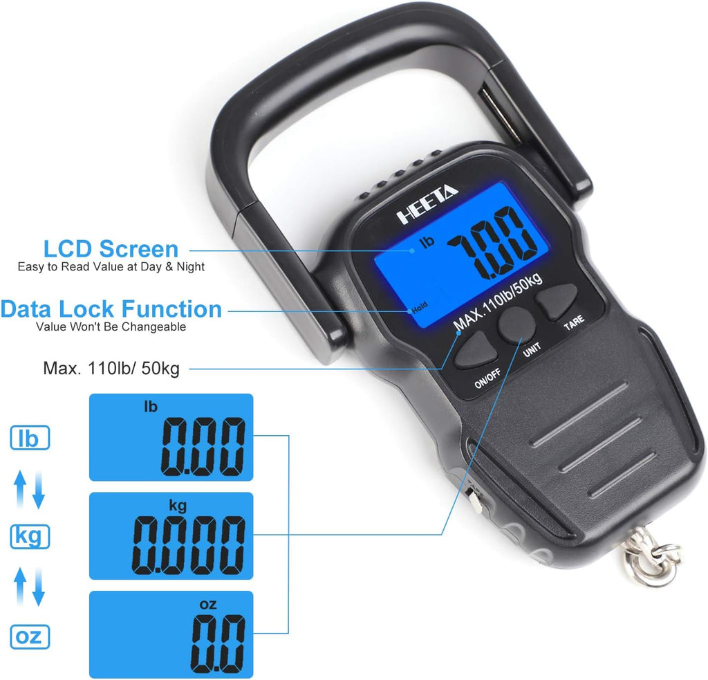 HEETA Fish Scale Digital Fishing Luggage Weight Scale with Measuring Tape