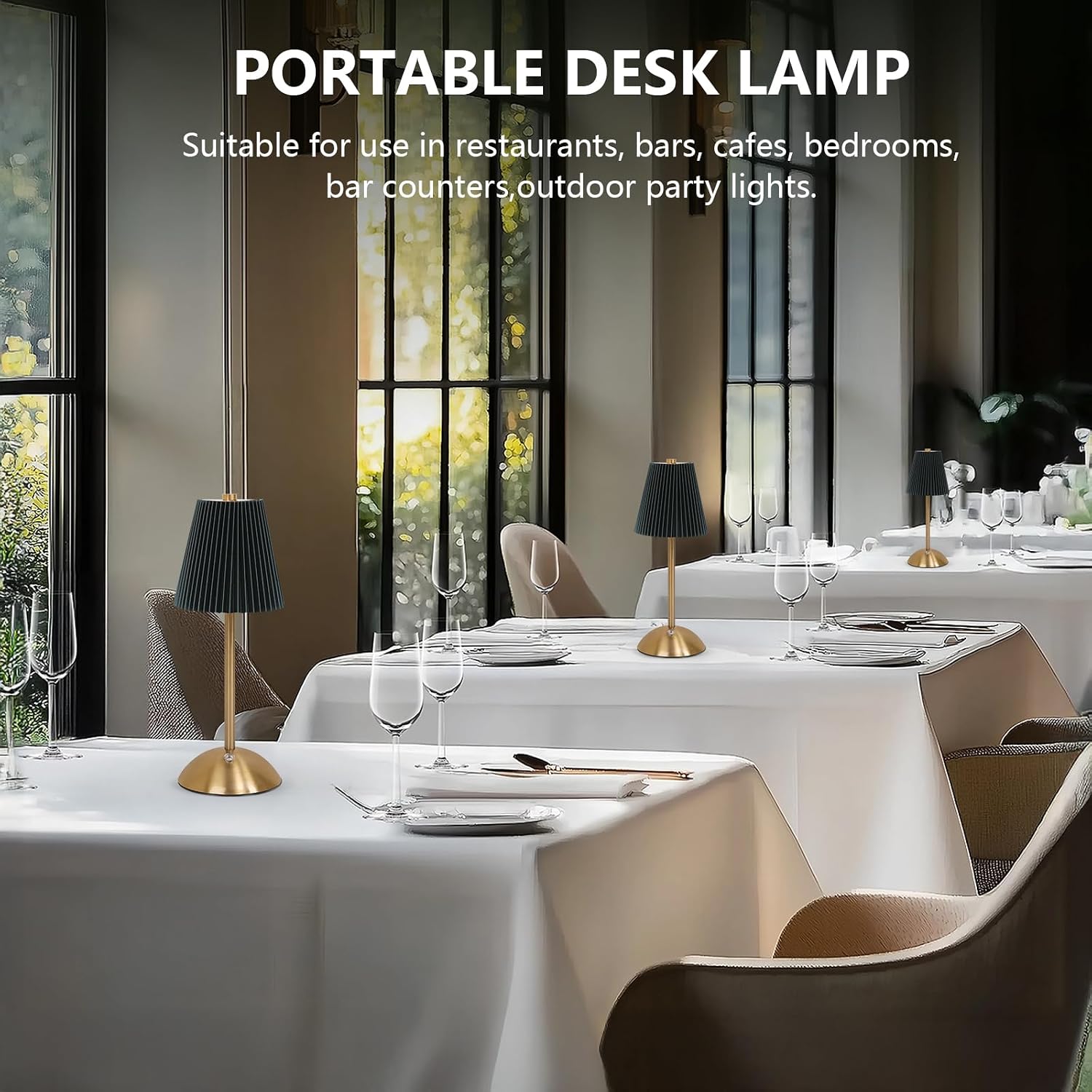 Cordless LED Table Lamp with Dimmer, Built-in Rechargeable Battery, 3-Level Brightness, Patio Table Lamp, Bedside Night Lamp, Ambient Light for Restaurant, Antique Brass (Black)