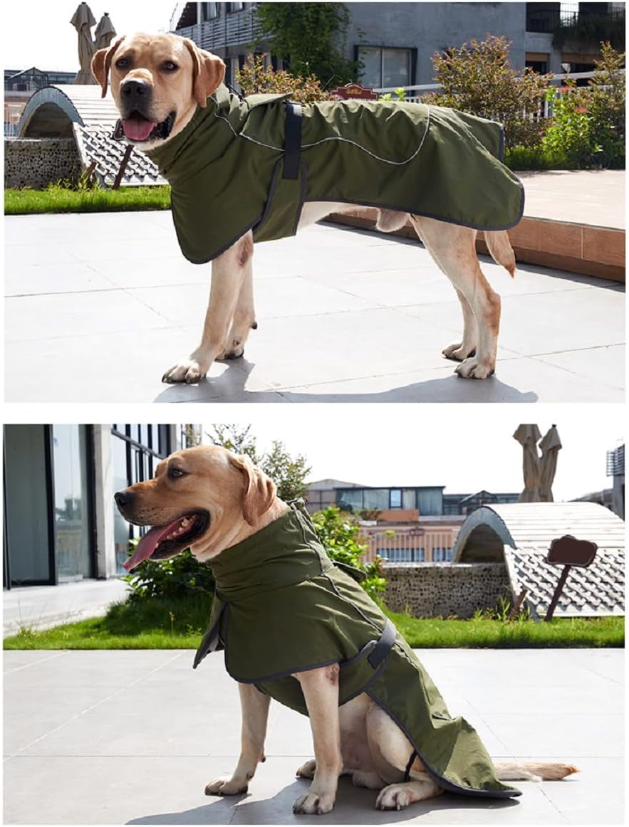 Dog Raincoat - Waterproof Dog Winter Jackets Windproof Coat with Velvet Inner Winter Dog Rain Coat with Reflective Strip,Green 3XL