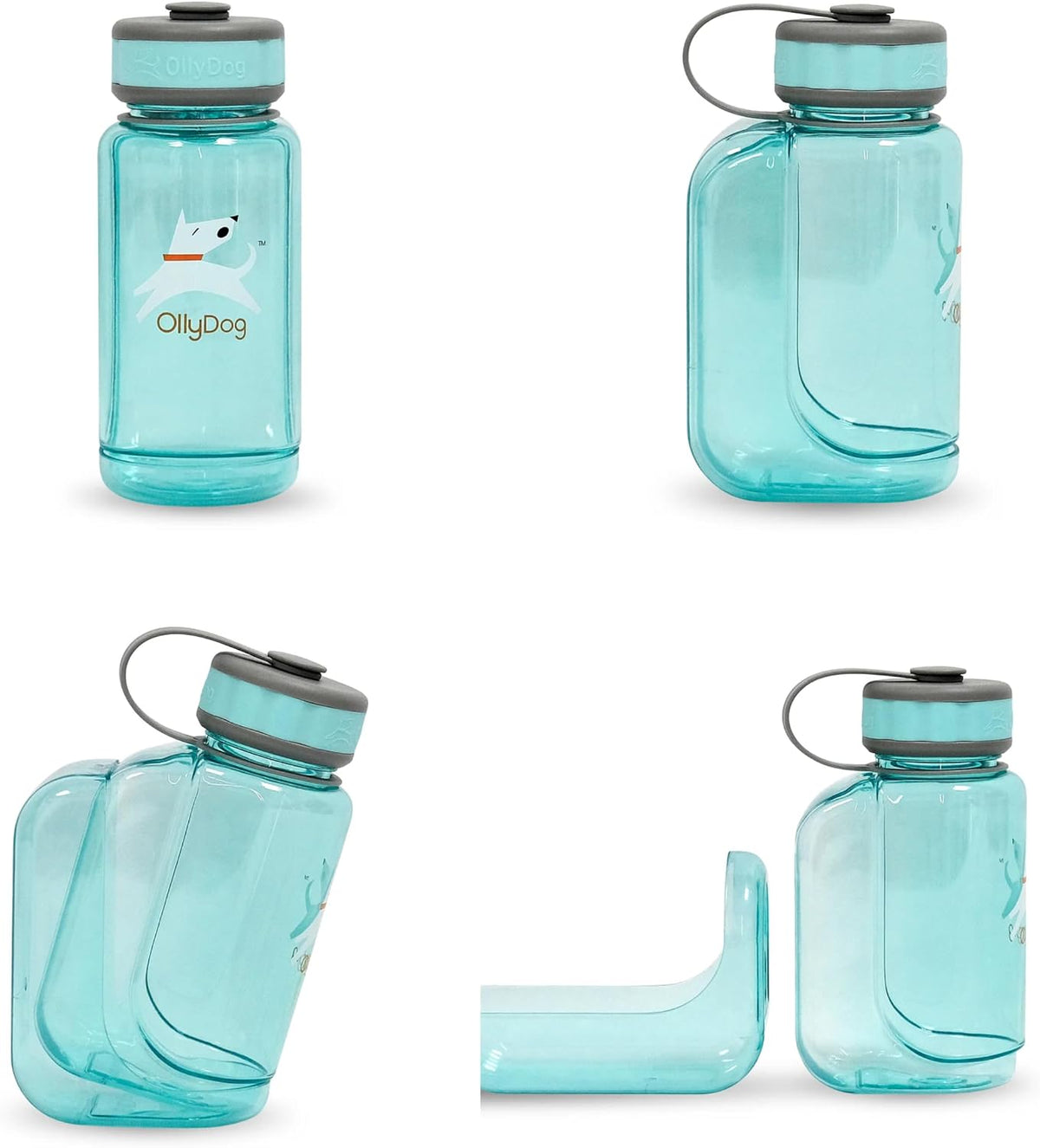 OllyDog OllyBottle Tritan Water Bottle with Detachable Dog Bowl | BPA Free Leakproof | 20oz | Share Water with Your Dog | Hiking Travel Camping (600ML, Aqua Blue)