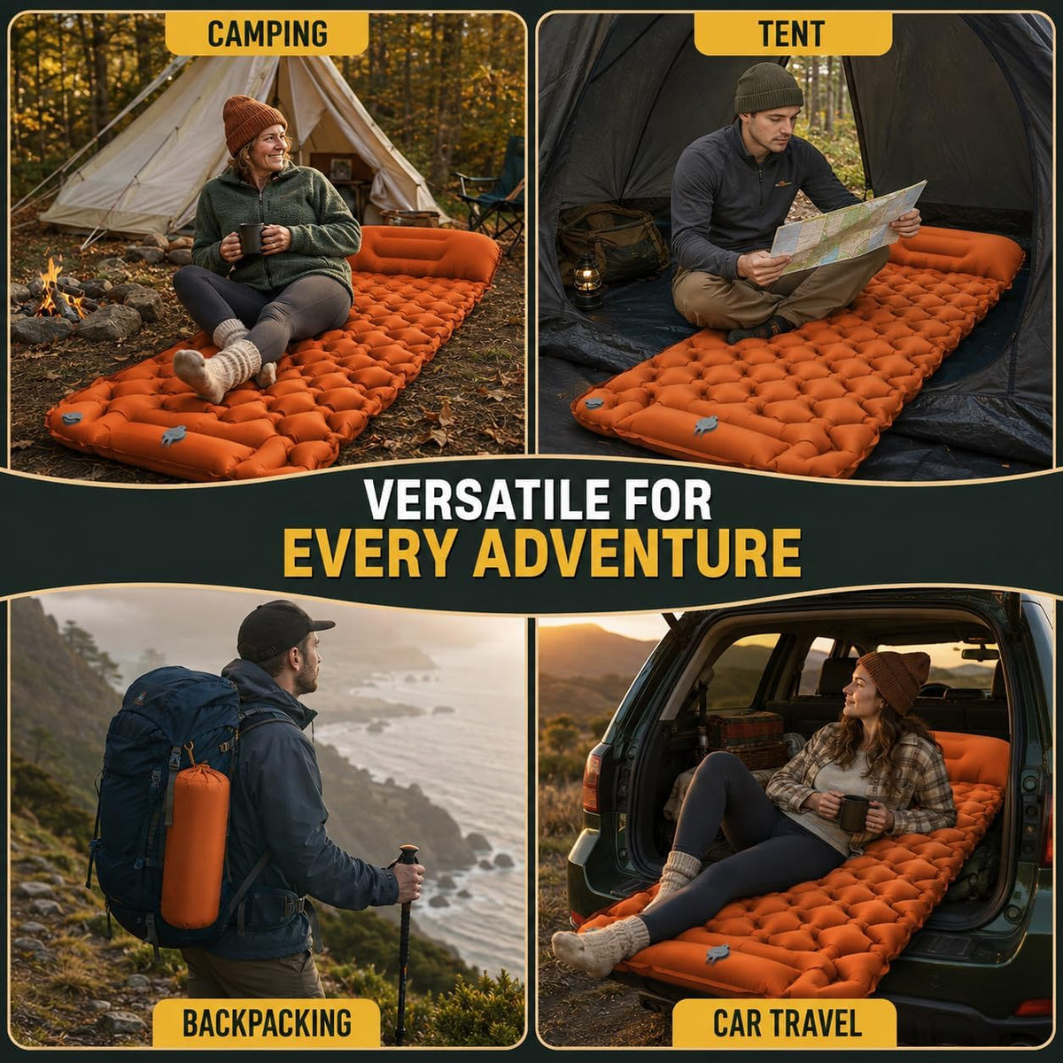 Camping Sleeping Pad, Ultralight Camping Mat with Pillow, Built-in Foot Pump Inflatable Sleeping Pads Compact for Camping Backpacking Hiking Traveling Tent
