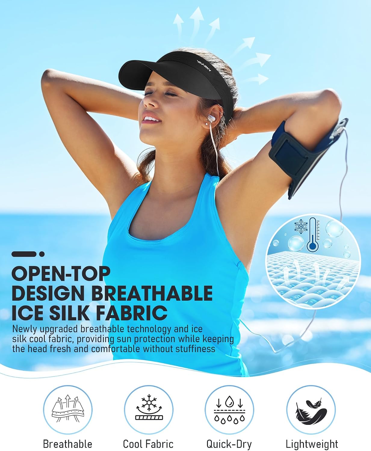 YANIKY Sun Visor Hat for Women,UPF50+ Seamless Sun Hats Men Women Lightweight Sports Cap Stretchy Ponytail Hat for Outdoor