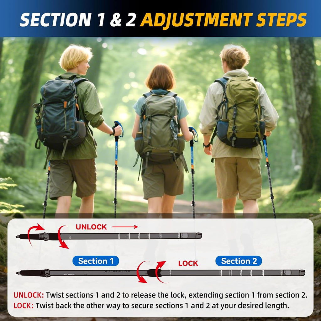 Clostnature 2 Pack Trekking Poles for Hiking, Lightweight Walking Sticks