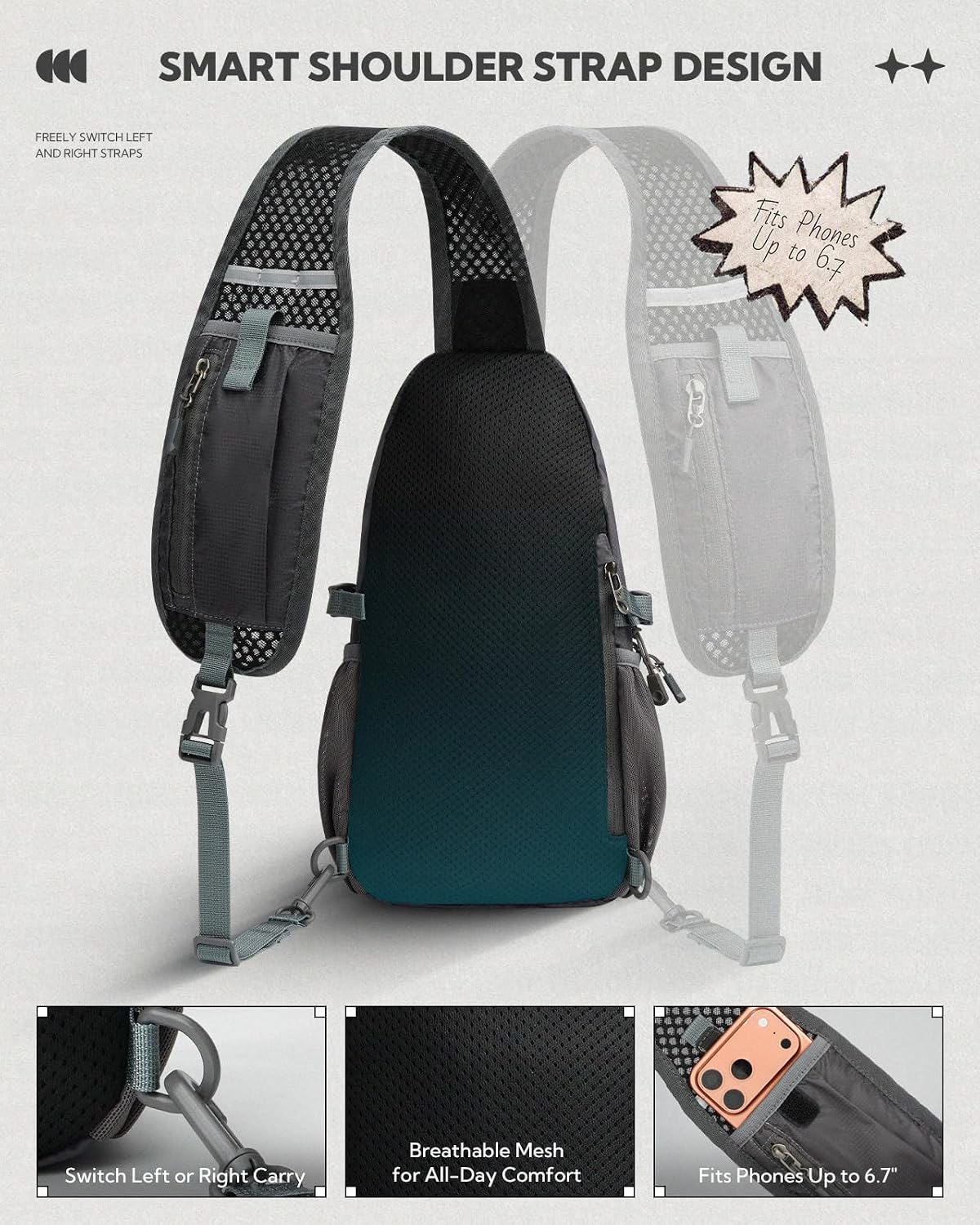 WATERFLY Packable Sling Bag RFID Travel Crossbody Backpack for Women Men