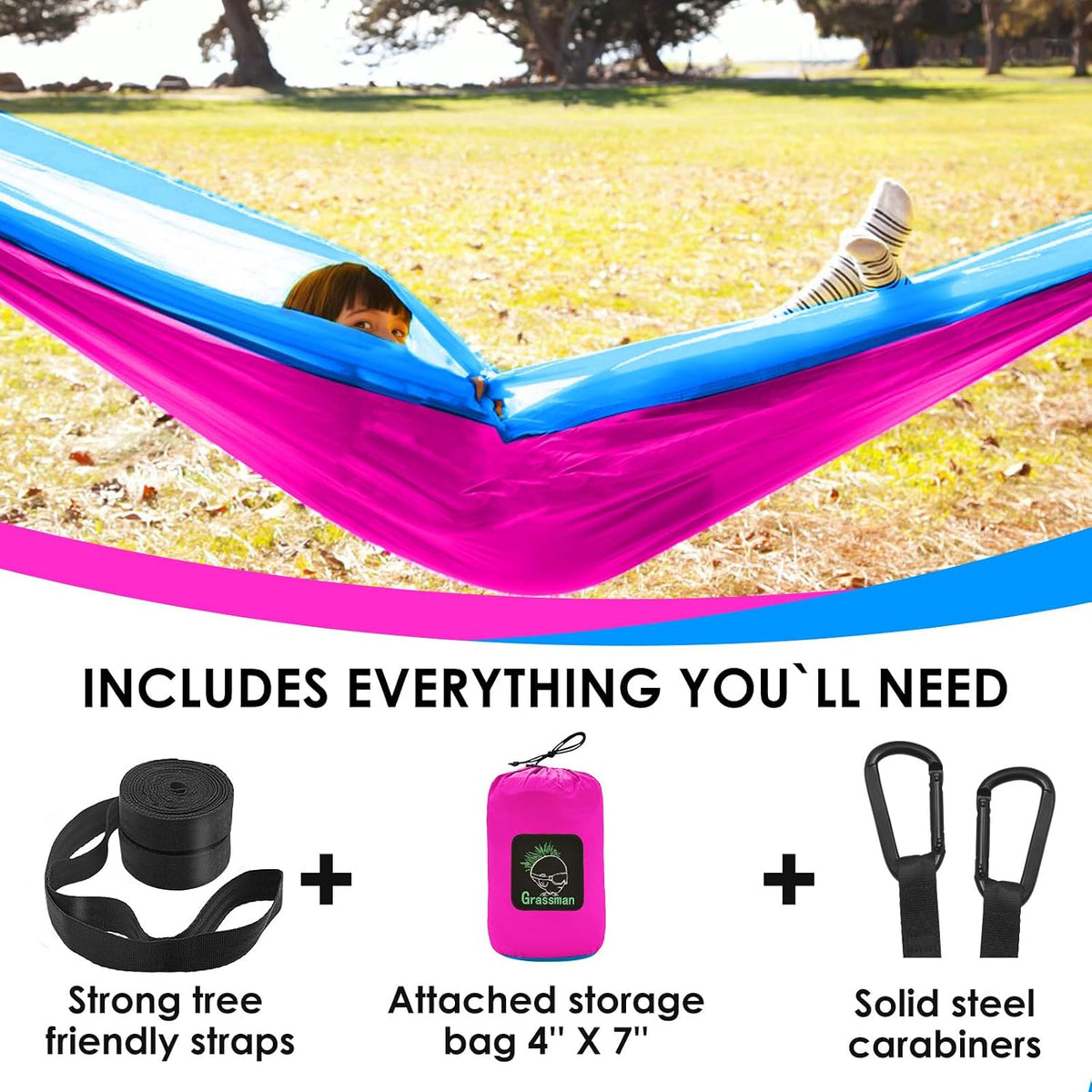 GRASSMAN Kids Hammock-Small Camping hammocks, Portable Camping Gear for Child Indoor/Outdoor use, with Tree Straps & Carabiners Fuchsia