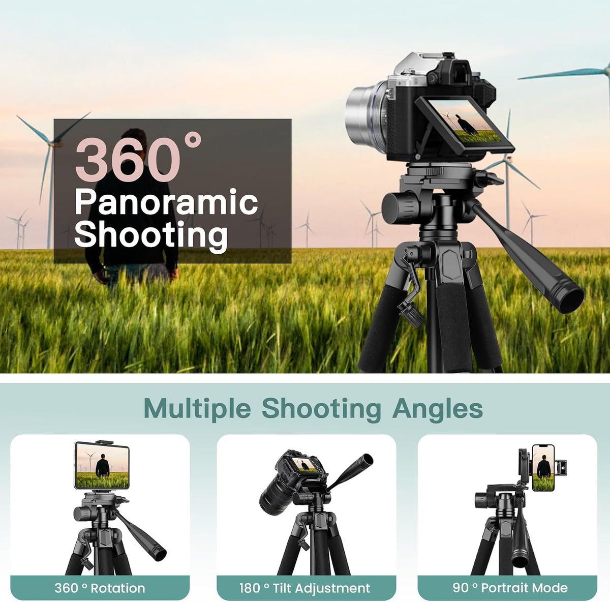 VICTIV Camera Tripod, 68" Phone Tripod for Tablet iPad iPhone with Remote