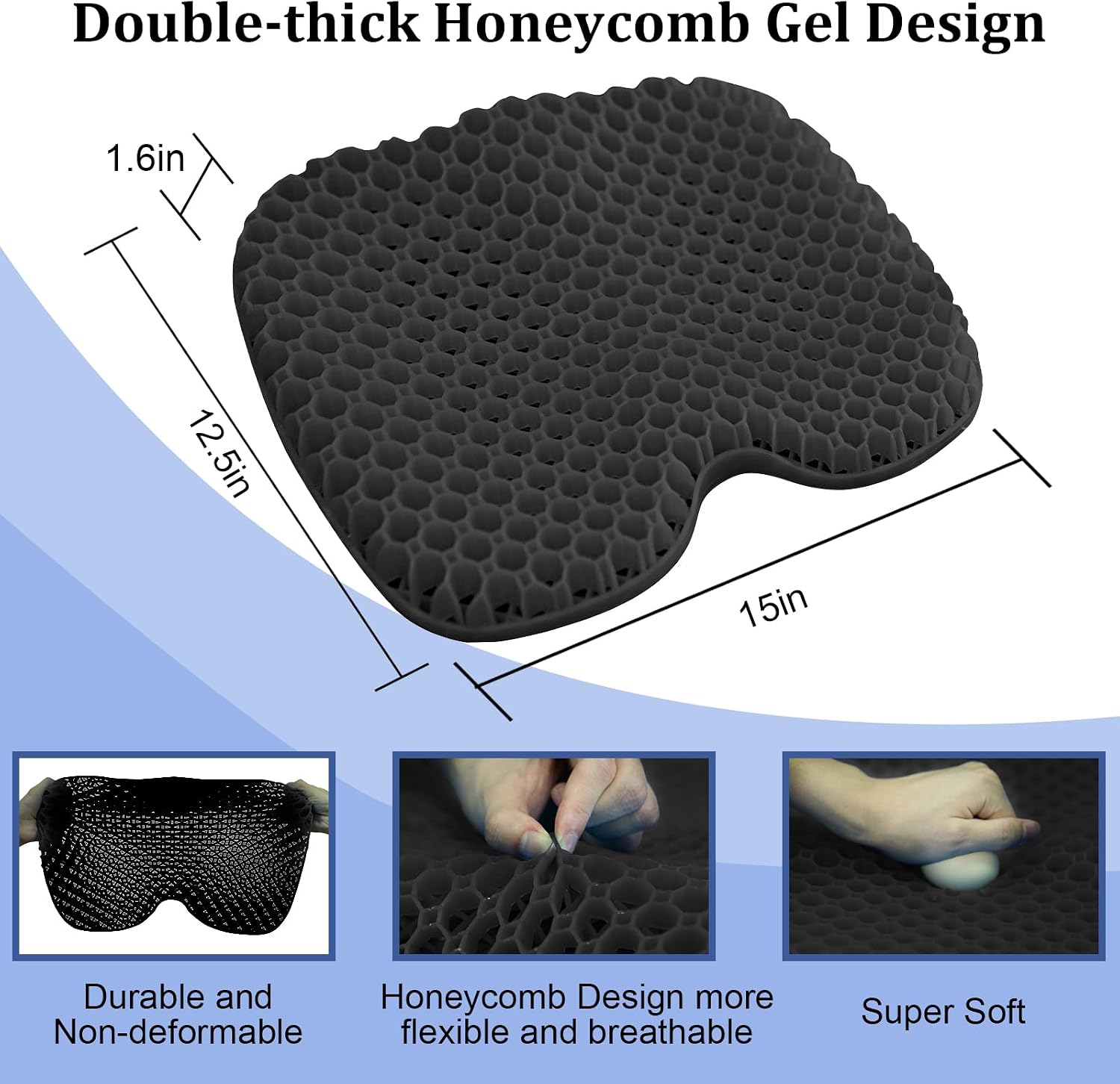NEW-Vi Anti-Slip Kayak Seat Cushion - Waterproof Thicken Gel Boat Kayak Canoe Rowing Stadium Pad for Sit in Kayak Chair Kayak Accessories Equipment Gear for Fishing Kayak