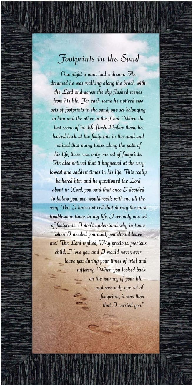 Footprints in the Sand Inspirational Wall Art, Beach Decor, Christian Gifts for Women and Men, Christian Wall Decor, Get Well Soon, Encouraging Scripture Wall Art, Framed Sympathy Gift 7349CH