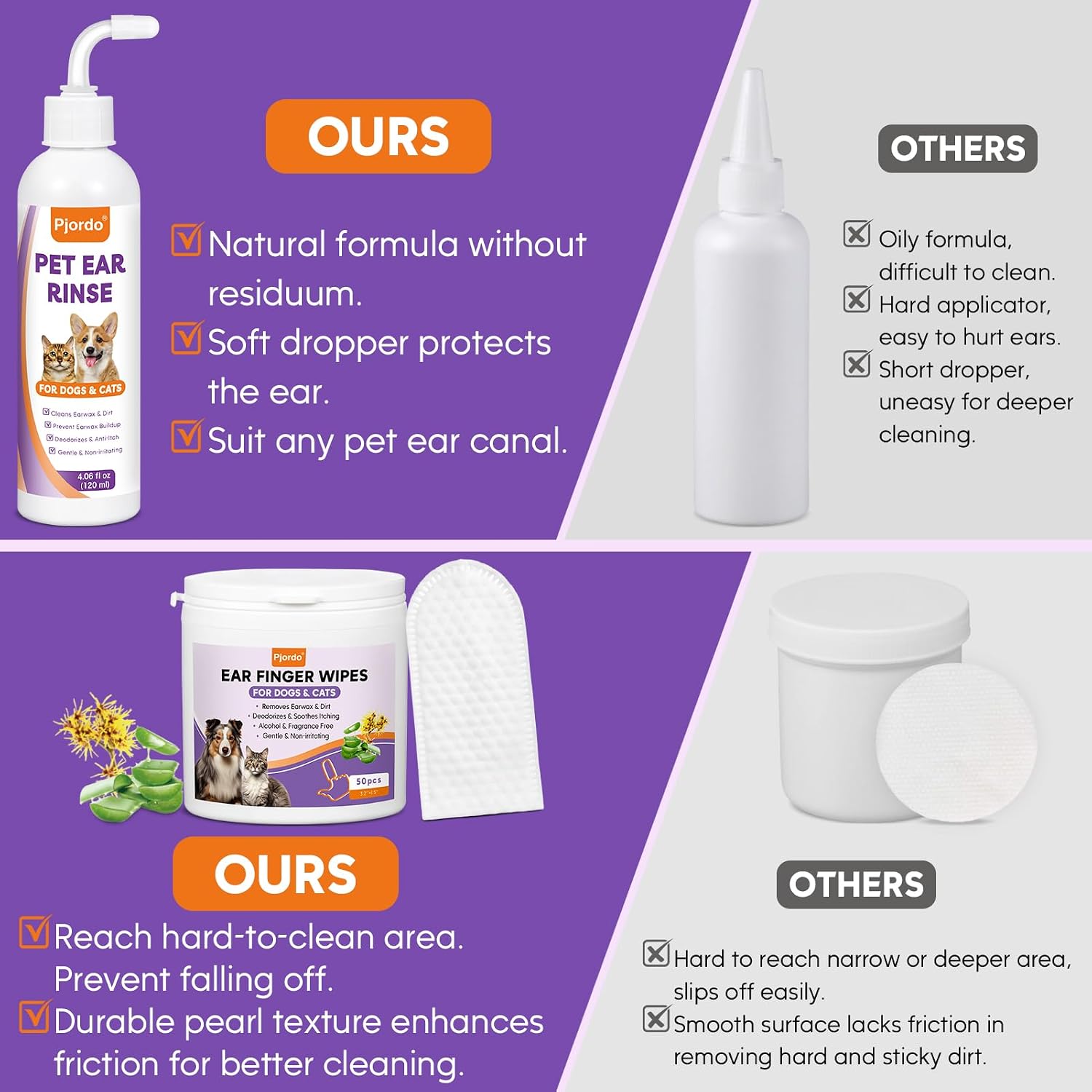 Pjordo Pet Ear Cleaner for Dog & Cat, Natural Formula - Aloe & Witch Hazel