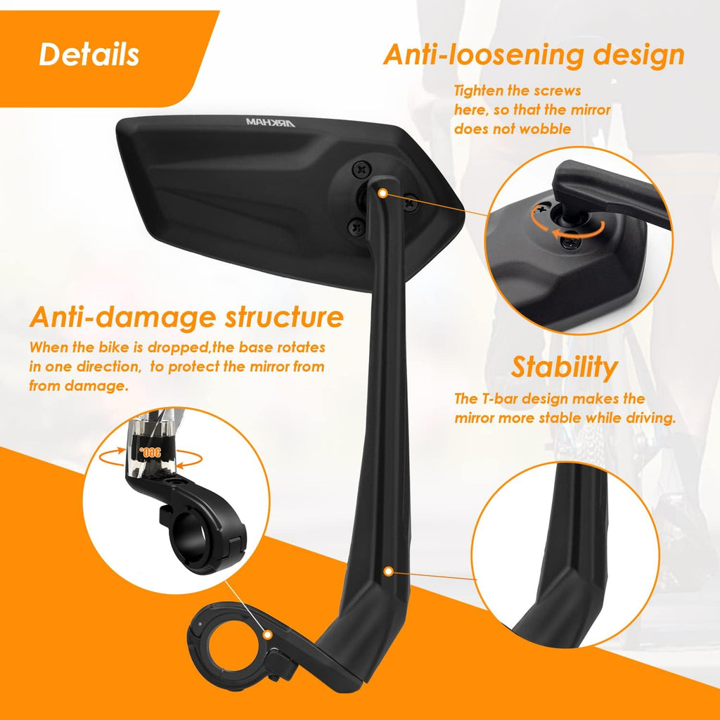 Arkham Bike Mirror for Handlebar Adjustable Bicycle Rear View Mirror 360 Rotatable, HD Glass Bicycle Mirror Shakeproof, Easy Installation,Wide View Angle, Essential Bike Tool for All Bicyclists,Right