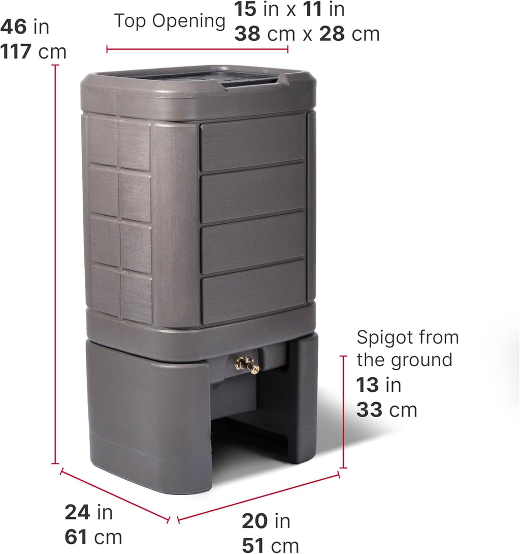 Step2 Lakewood Rain Barrel with Stand, Outdoor Water Conservation Container, Holds 60 Gallons, Brown