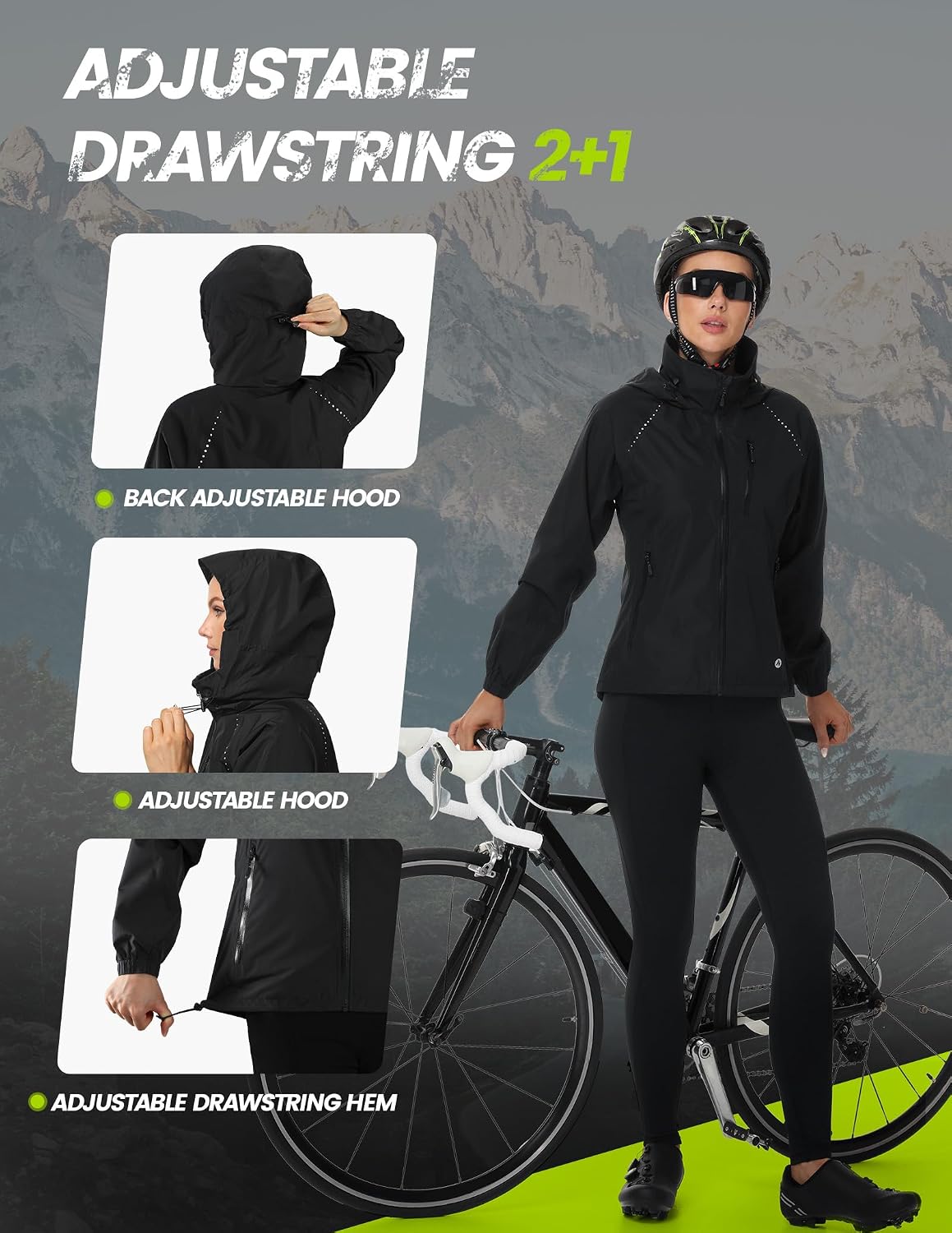Nepest Womens Cycling Rain Jackets Biking Windbreaker with Hood UPF 50+