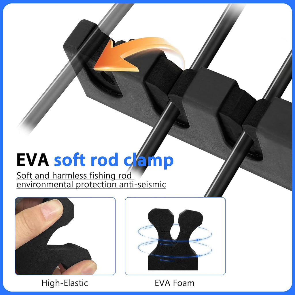 2-Set Horizontal Fishing Rod Holders Wall-Mounted Holds 12 Rods or Combos