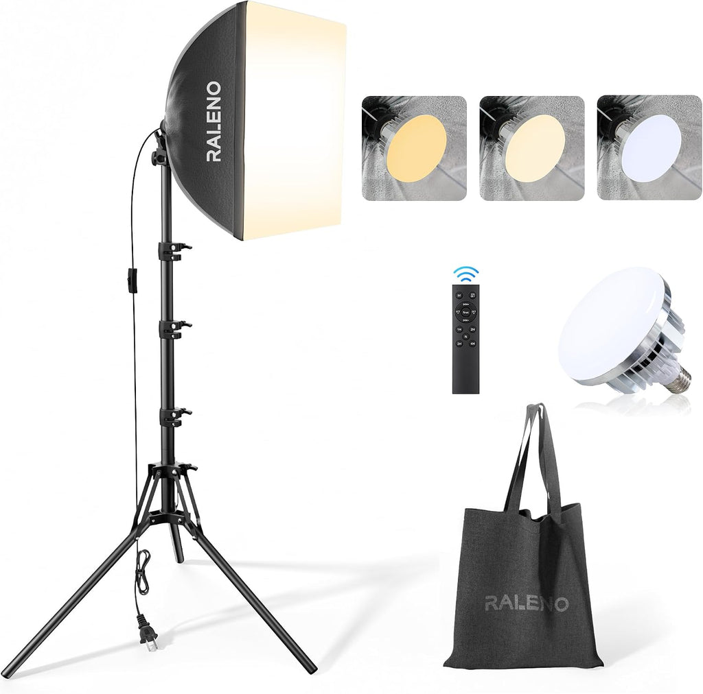 RALENO Softbox Photography Lighting Kit, 16"x16" LED Studio Soft Box Light