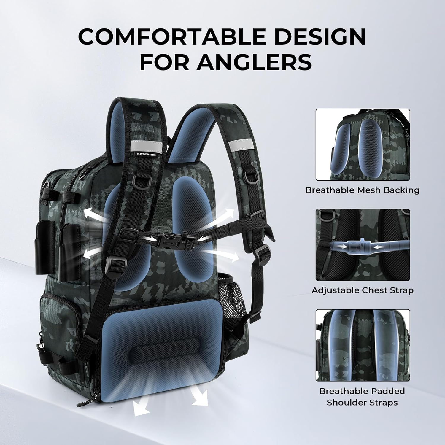 KastKing BaitSpace Fishing Tackle Backpack with Removable Bait Binder,2 Rod Holders Storage Fishing Gear and Equipment