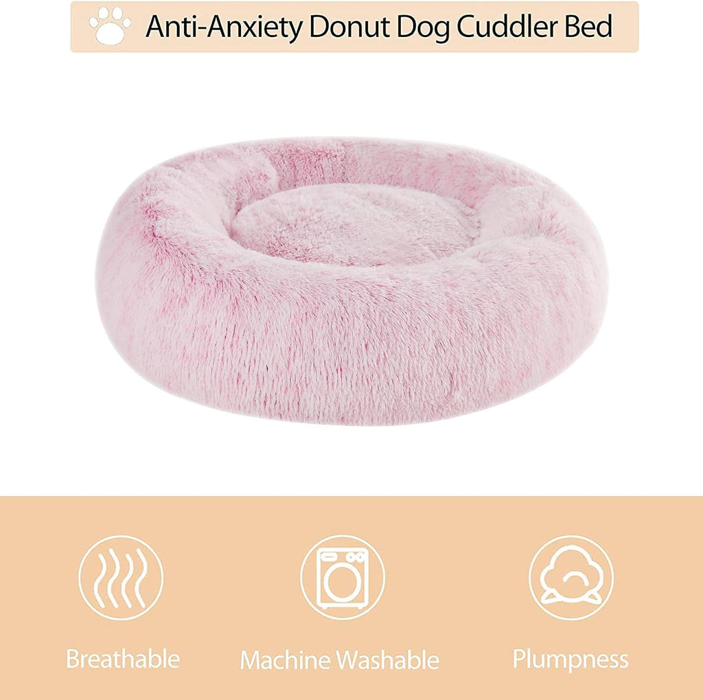 WNPETHOME Small Pink Round Calming Dog Bed Cat Bed for Comfy Sleep