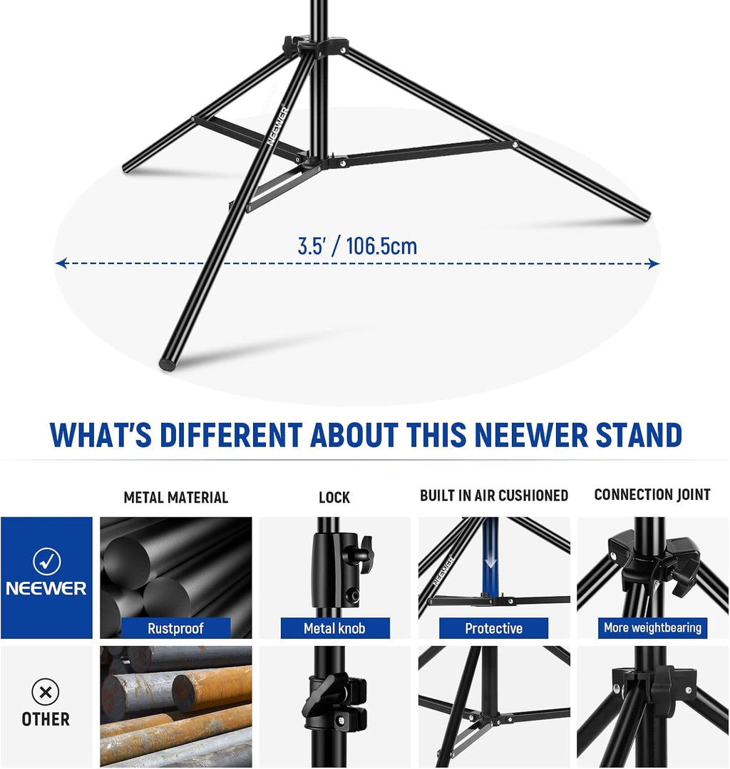 NEEWER 13ft/400cm Air Cushioned Light Stand, Heavy Duty Metal Photography Tripod Stand with 1/4” to 3/8” Reversible Screw Adapter and 3 Way Mounting Interface, Load Capacity: 6.5lb/3kg, ST-400AC
