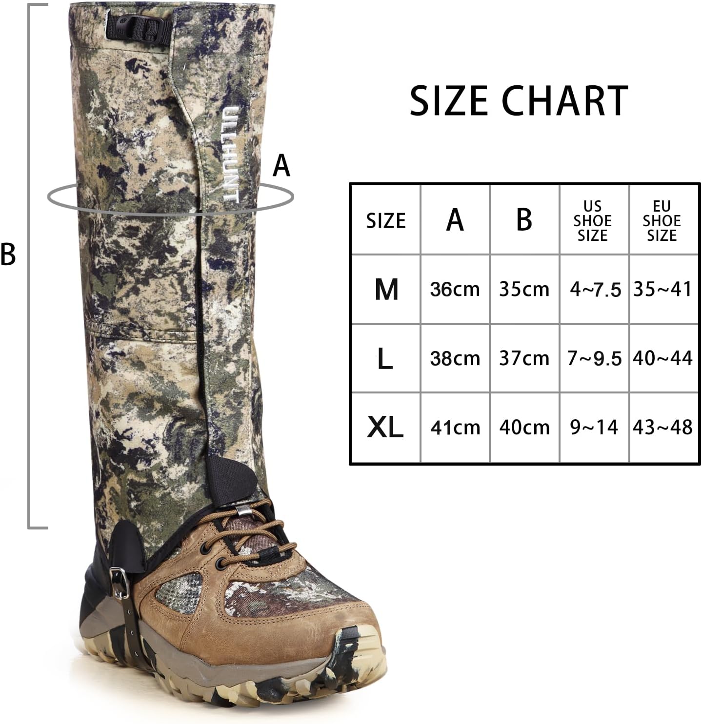 UIIHUNT Hunting Gaiters Leg Gaiters: Ultra High-Performance Hunting Boot Gaiters, Waterproof Hiking Gaiters with Upgraded Rubber Foot Strap, Adjustable Snow Boot Gaiter