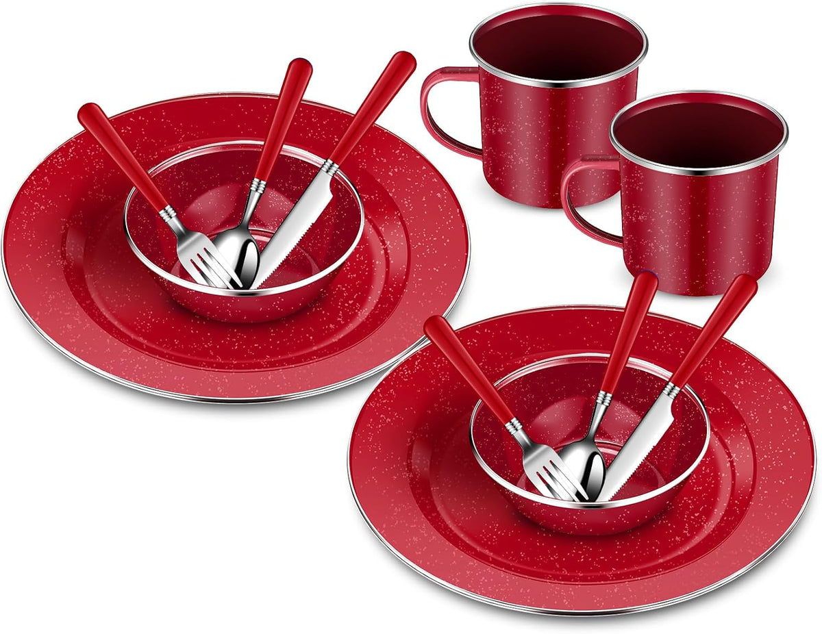 Nuogo 12 Pcs Enamel Camping Tableware Set Dinnerware Kit