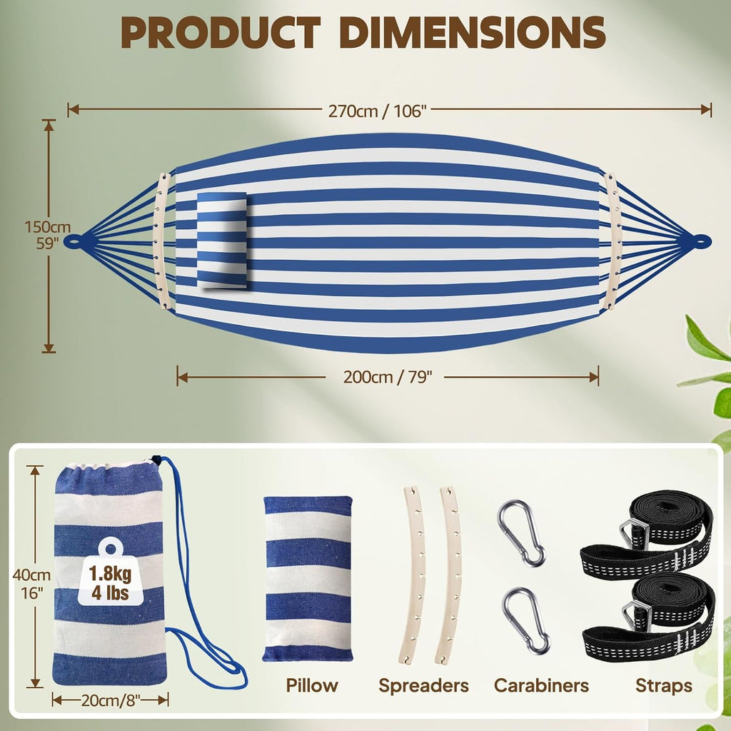 Chihee Cotton Hammock 8.9x4.9ft Holds Up to 660lbs Prevents Side-Tipping