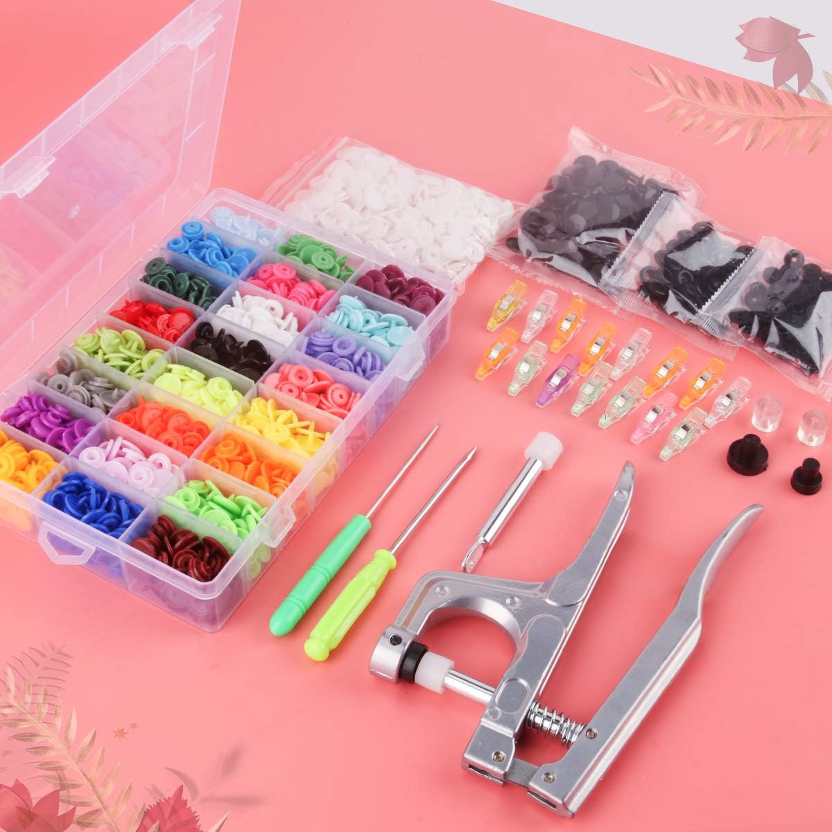 Cenoz Plastic Snaps for Fabric with Pliers Tool, 460 Sets 24 Colors