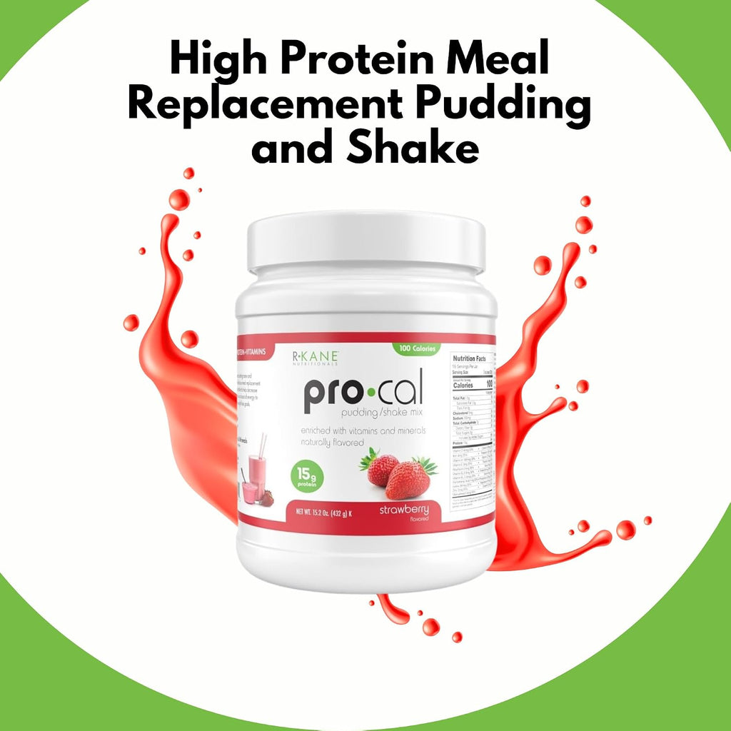 Pro-Cal Strawberry Meal Replacement Powder - High Protein, Low Calorie Shake & Pudding Mix - Low-Carb, Gluten Free - Breakfast Boost - Delicious & Easy to Prepare - 16 Servings, 15.2oz