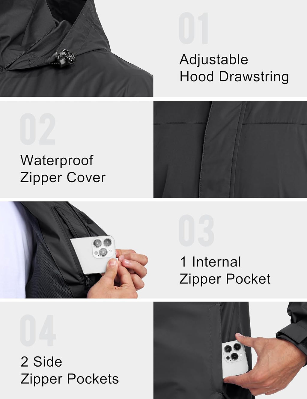 Little Donkey Andy Men's Waterproof Rain Jacket Outdoor Raincoat for Hiking