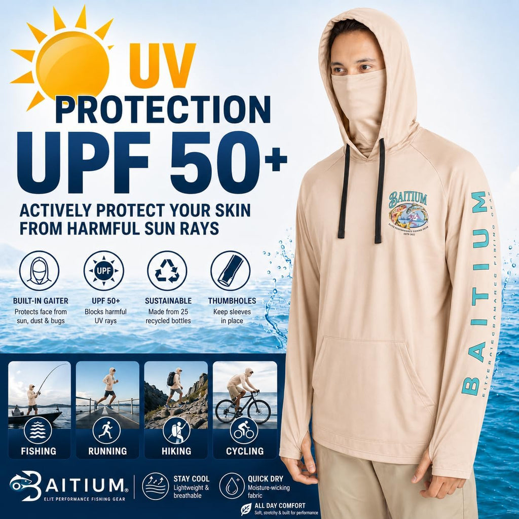Fishing Shirts for Men,UPF50 Hooded Long Sleeve with Gaiter, Sun Protection Dry Fit Apparel, Face Mask, Fishing Clothes