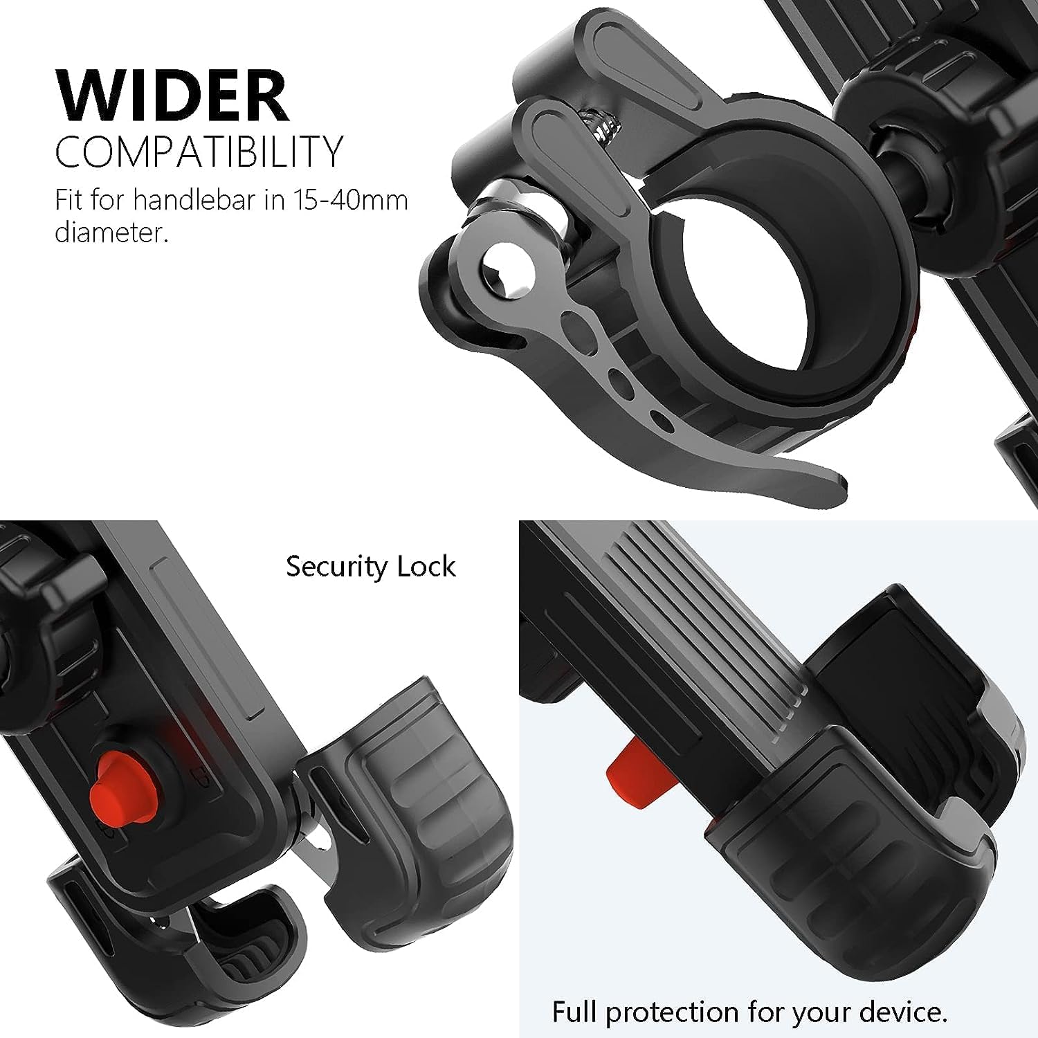 2 Packs Bike Motorcycle Phone Mount,[Ultra Metal] Bike Motorcycle Phone Holder with Security Lock, Bicycle Phone Mount with Soft Cushion & Adjustable Clip Compatible with 4.7''-6.8'' Phone