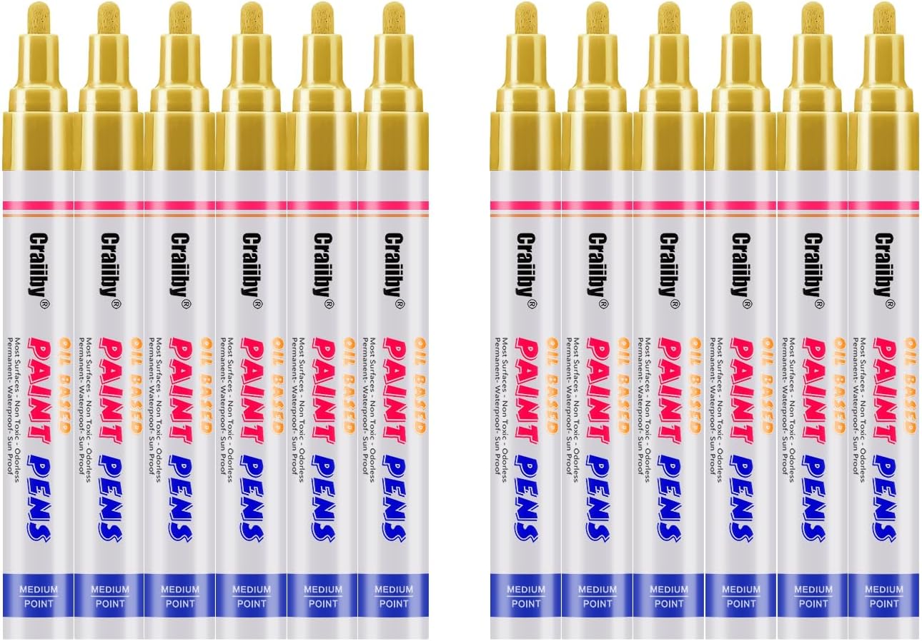 Black Paint Markers, 12 Pack Oil-Based Waterproof Quick Dry Permanent Paint Pen Set for Rocks Painting, Wood, Fabric, Plastic, Canvas, Glass, Mugs, Metal, Tire, Stone, DIY Craft
