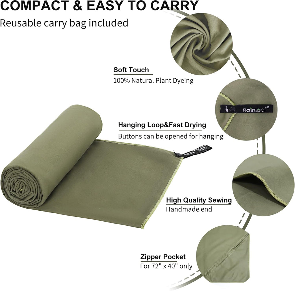 Rainleaf Microfiber Towel Quick Dry Camping & Travel & Gym Towel. Compact