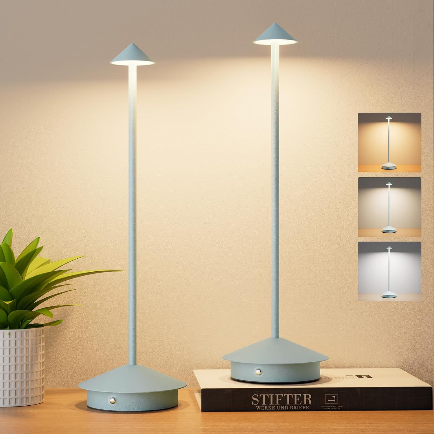 Cordless LED Table Lamps,Portable Battery Desk Lamp,2 Pack,Blue