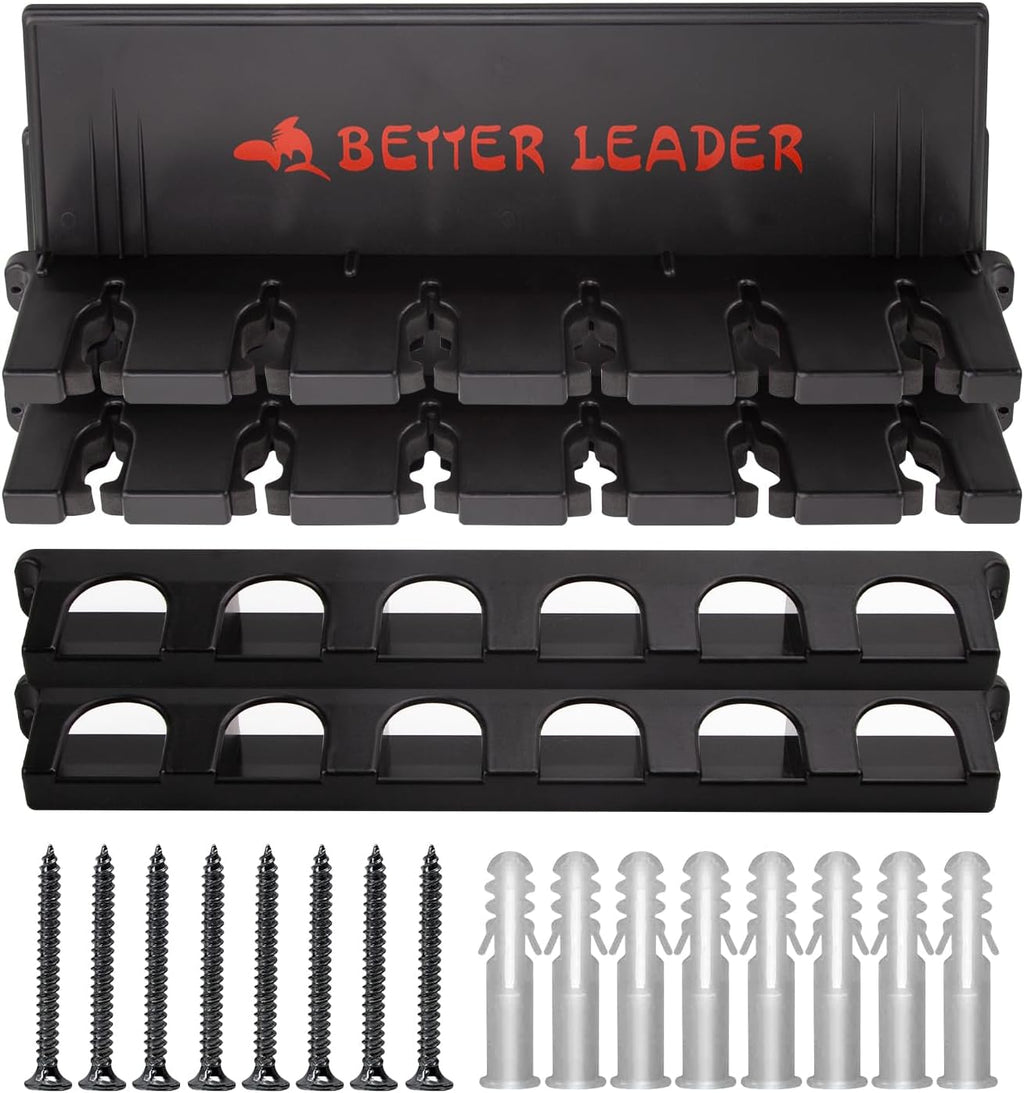 Fishing Rod Holder for Garage, 2-Pack Wall Mount Fishing Pole Rack Holds Up to 12 Rods or Combos, Vertical Rod Storage Organizer with Soft EVA Grip Pads, Fits Most Fishing Rods 3-19mm