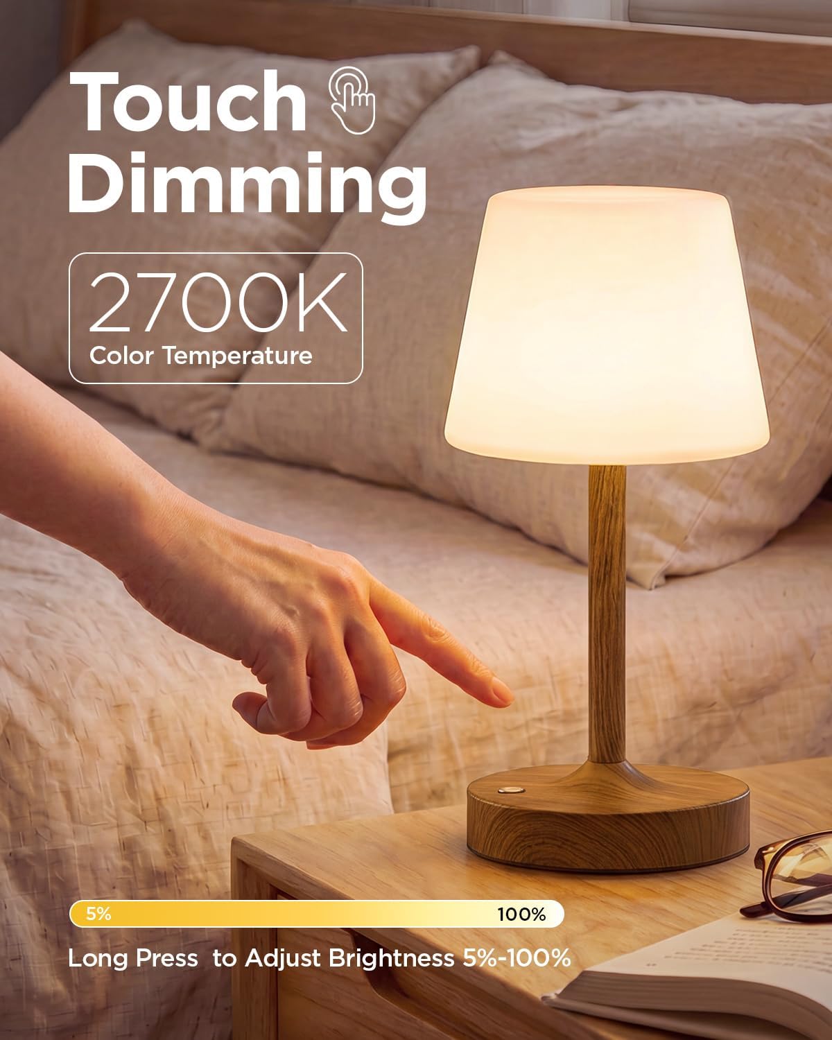 IP65 Waterproof Rechargeable Shower Lamp, Cordless Bathroom Touch Lamps