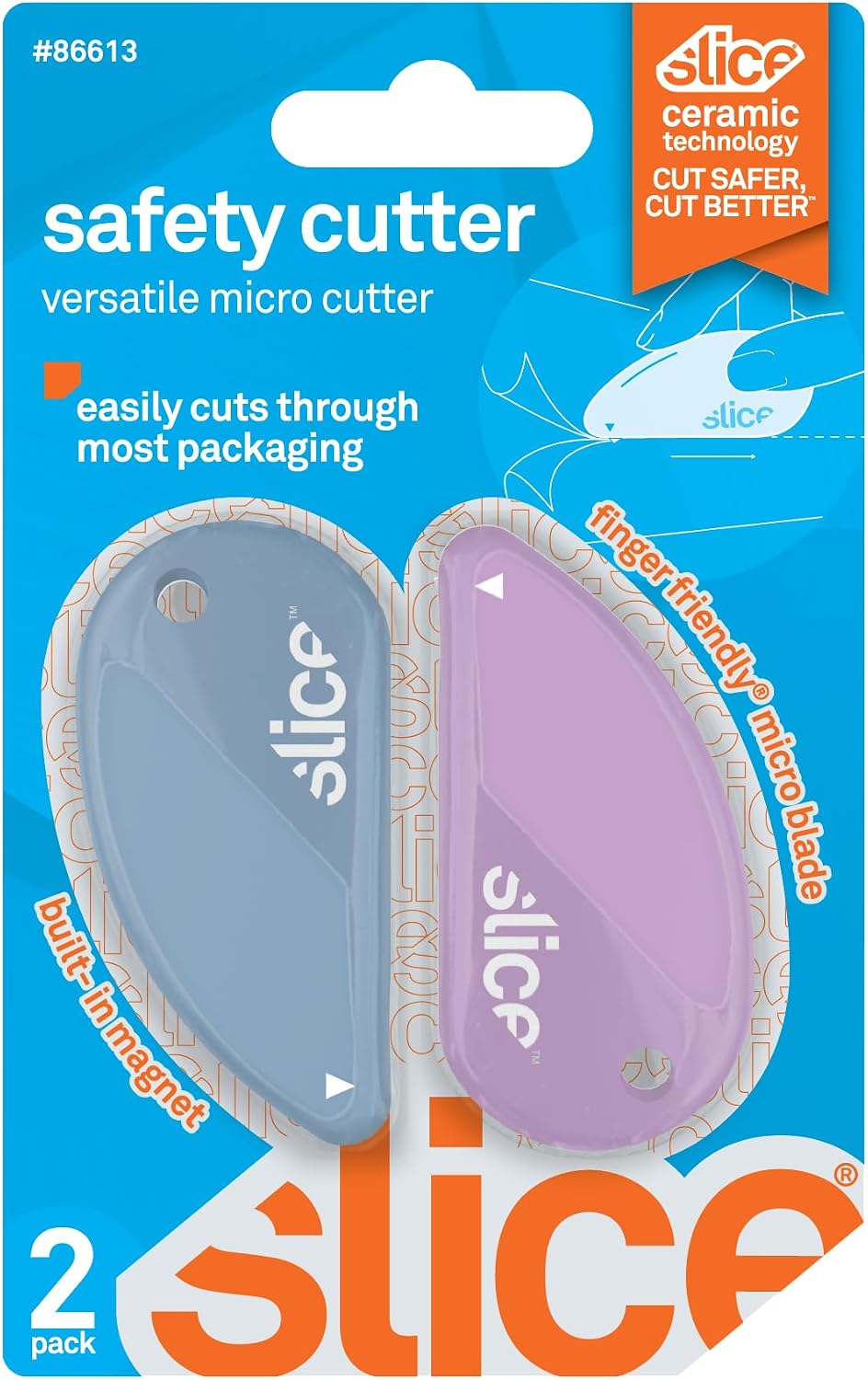 Slice Micro Safety Cutter | Safe Ceramic Box Cutter Lasting 11x Longer than Metal | Keychain Box Opener | 2 Pack | Green
