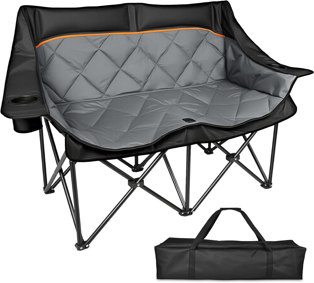 Double Camping Chair, Heavy Duty Folding Loveseat Camping Chairs, Blue