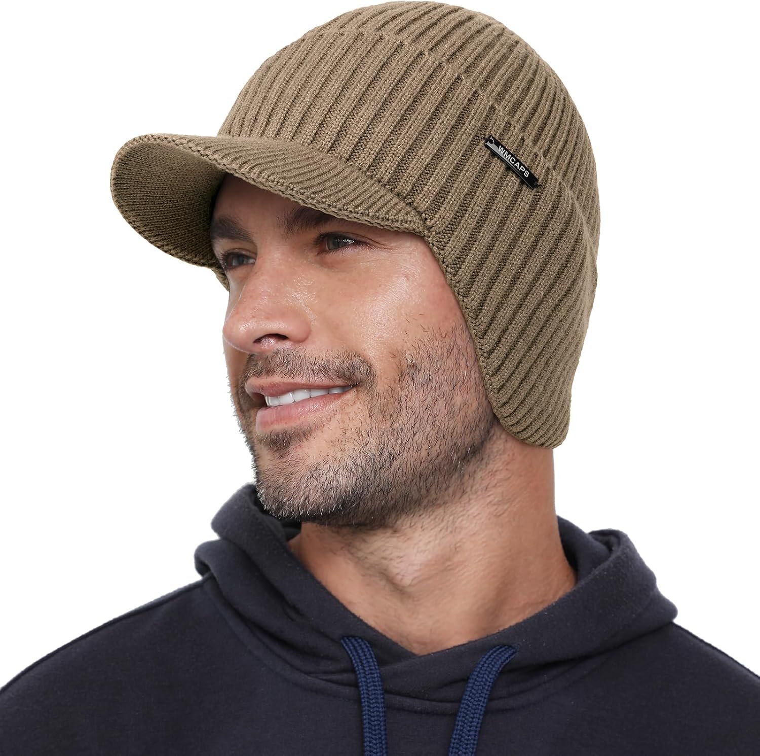 Wmcaps Winter Beanie with Brim & Ear Flaps, Fleece Lined Hat for Men Women