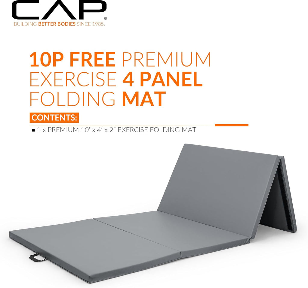 CAP Barbell All Purpose Folding Anti Tear Exercise Training Aerobic Fitness Gym & Gymnastics Balance Mat | 10' x 4' Multiple Colors and Thickness Options