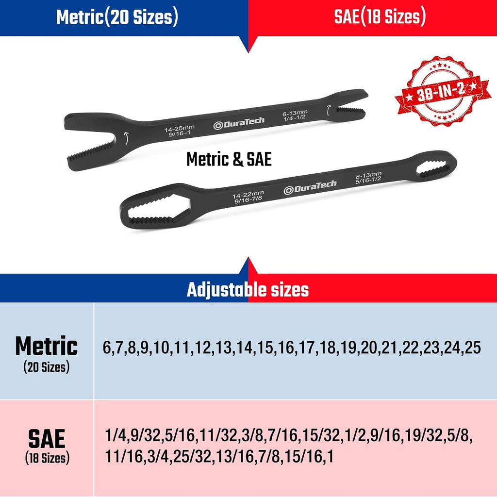 DURATECH Universal Wrench Set, SAE & Metric, 1/4”-1”& 6 mm-25 mm
