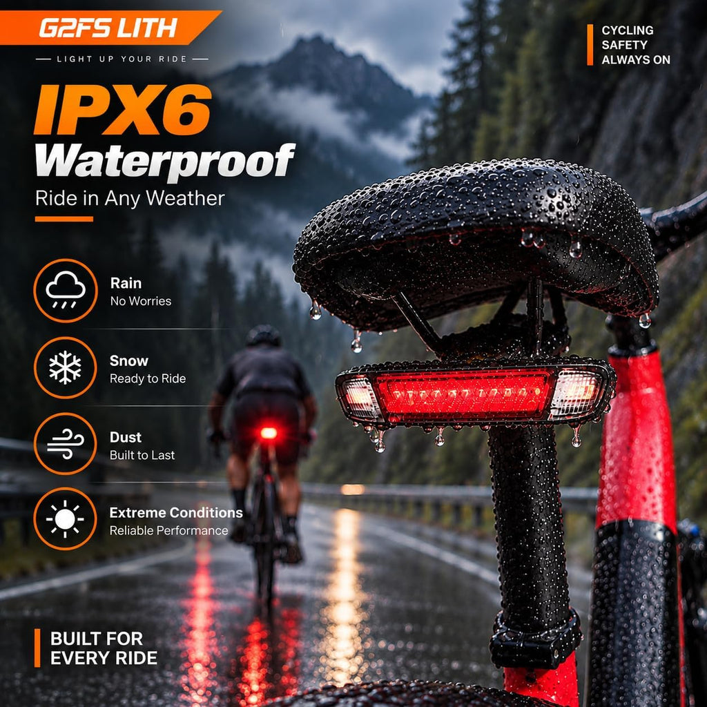 USB-C Bike Tail Light Red Yellow Dual Flash IPX6 Waterproof Rack Lamp