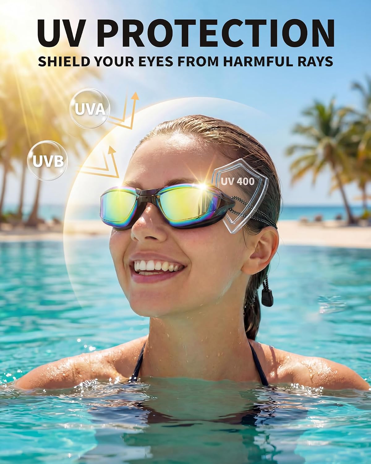 Aegend Swimming Goggles with Adjustable Bungee Strap, No Leak Anti-Fog UV Protection Mirrored Swim Goggles Adults (2 Pack)