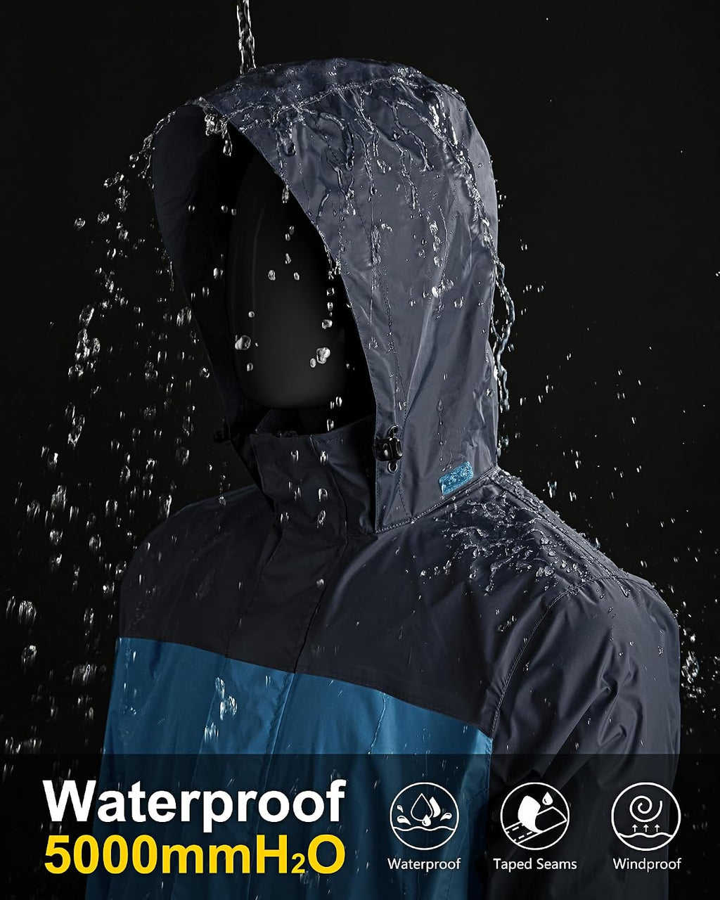 33,000ft Men's Packable Rain Jacket Lightweight Waterproof Golf Raincoat